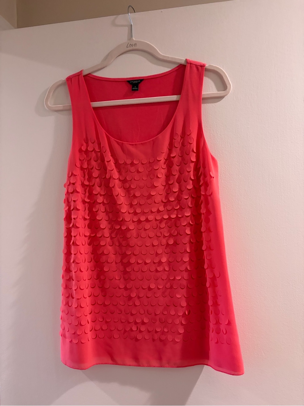 Ann Taylor Coral Pink Sleeveless Tank with Circular Appliqués